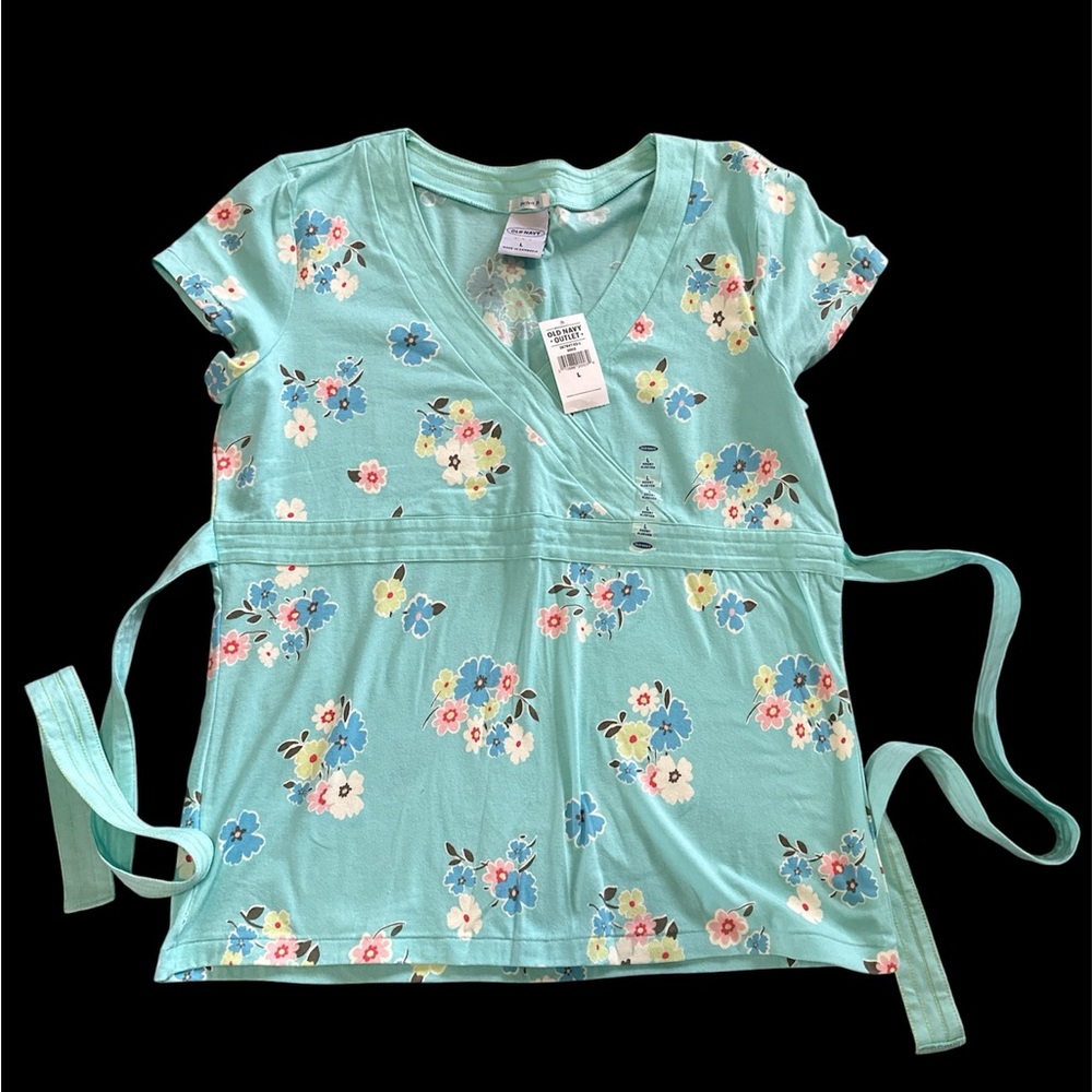 Old Navy - Size L -Women’s Floral Wrap Top - Teal Blue